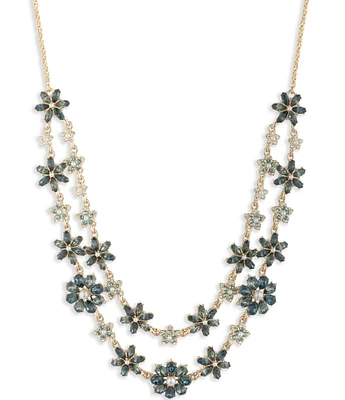 Marchesa Gold Tone Crystal Blue Multi Two Row Collar Necklace