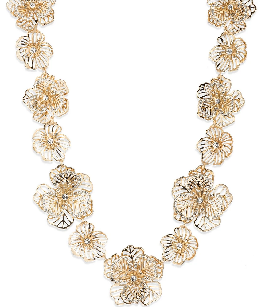 Marchesa Gold Tone Crystal Flower Collar Necklace