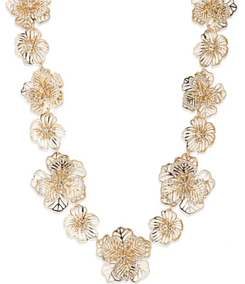 Marchesa Gold Tone Crystal Flower Collar Necklace