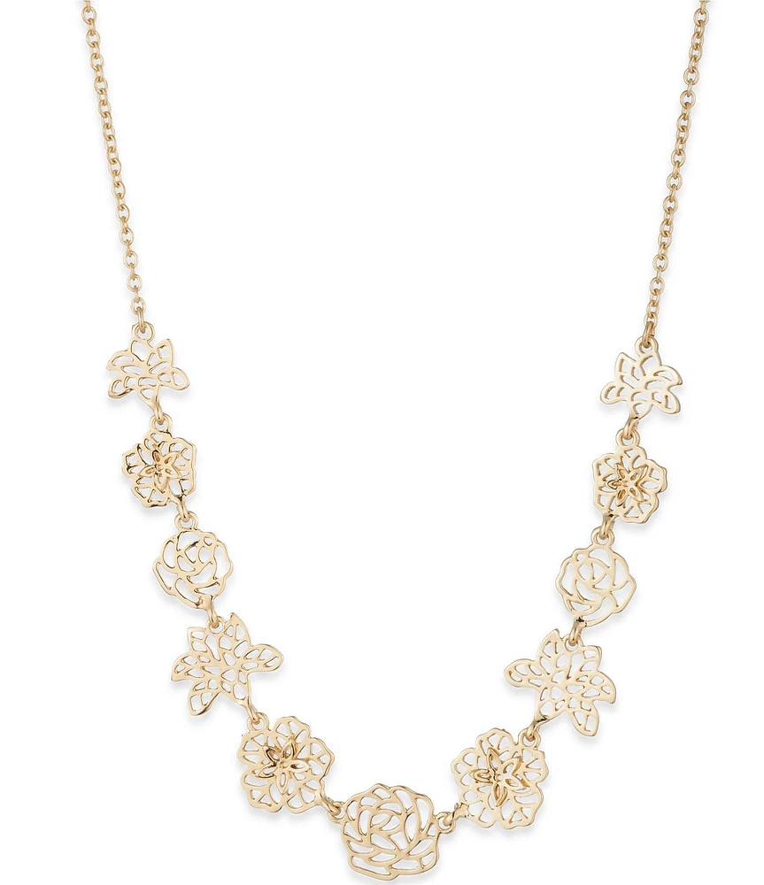 Marchesa Gold Tone Crystal Flower Frontal Collar Necklace