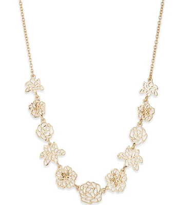 Marchesa Gold Tone Crystal Flower Frontal Collar Necklace
