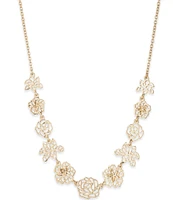 Marchesa Gold Tone Crystal Flower Frontal Collar Necklace