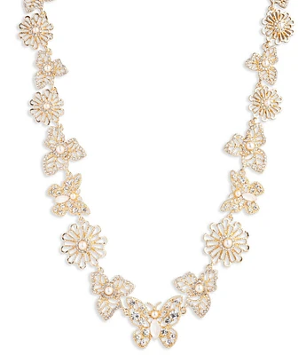 Marchesa Gold Tone Crystal Pearl White Butterfly Collar Necklace