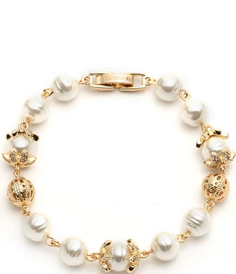 Marchesa Gold Tone White Pearl Filigree Flex Line Bracelet