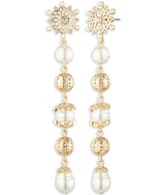 Marchesa Gold Tone White Pearl Linear Statement Earrings