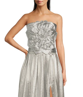 Marchesa Lotus Metallic Rosette Strapless Blouse