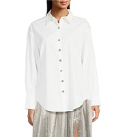 Muse by Marchesa Orchid Cotton Poplin Button Front Embellished Button Blouse