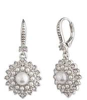 Marchesa Round Pearl Crystal Drop Earrings