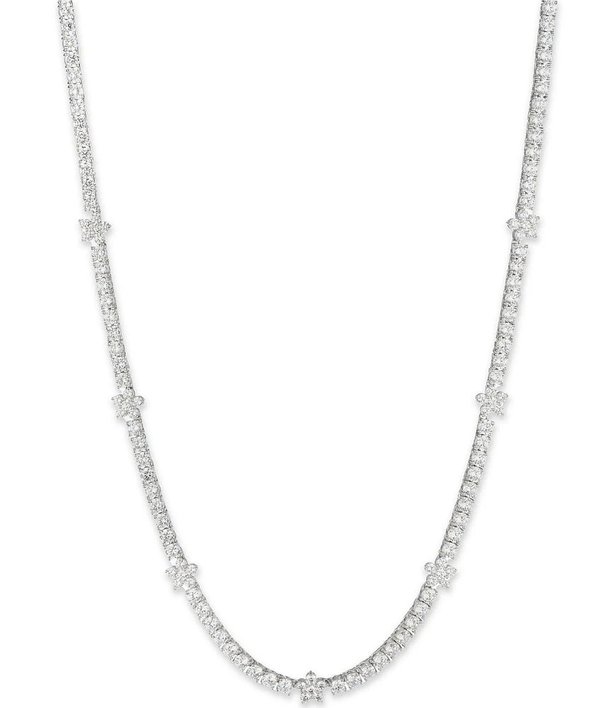 Marchesa Silver Tone Crystal Flower Collar Necklace