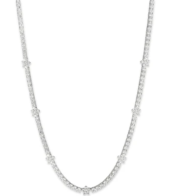 Marchesa Silver Tone Crystal Flower Collar Necklace