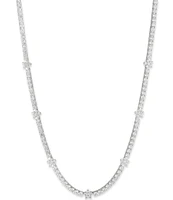 Marchesa Silver Tone Crystal Flower Collar Necklace