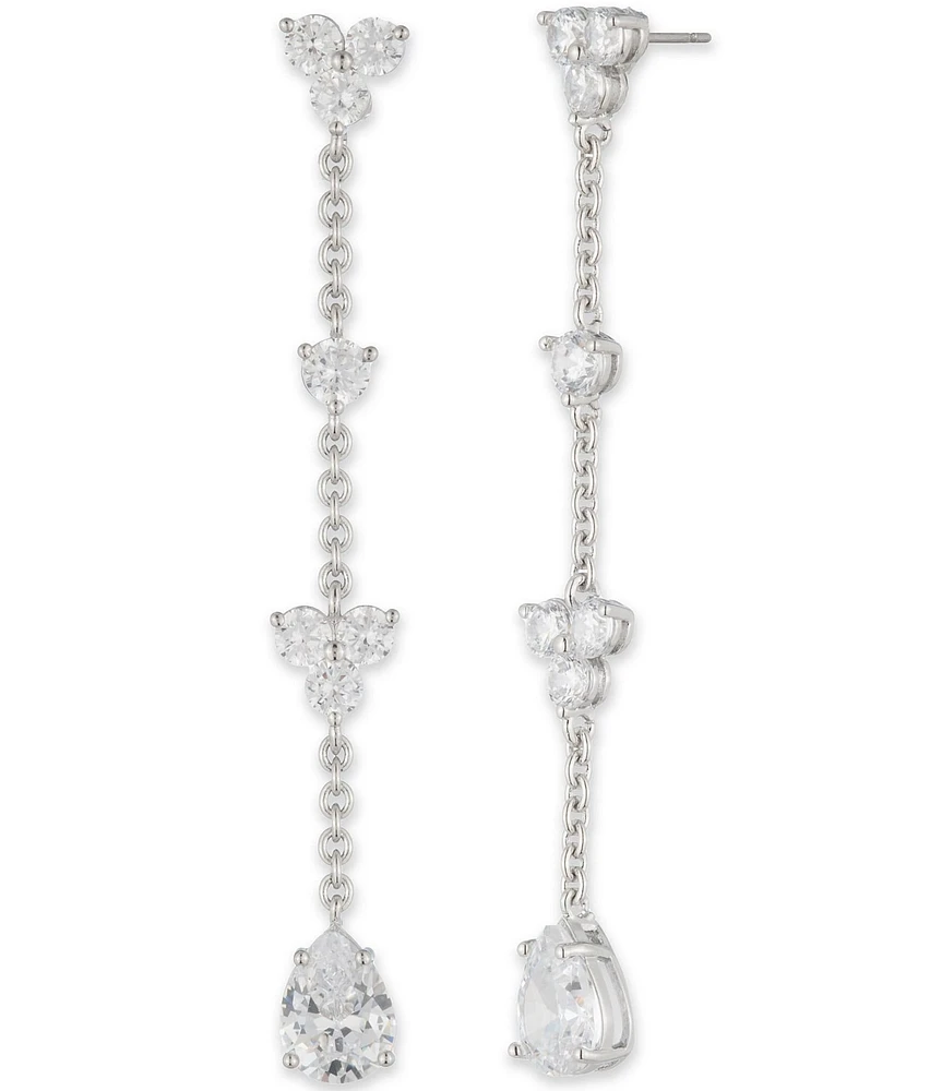 Marchesa Silver Tone Crystal Stationed Linear Earrings