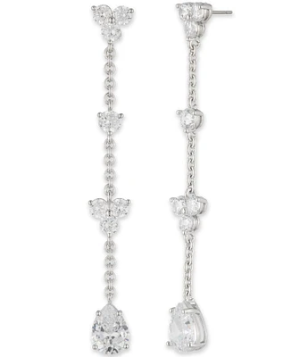 Marchesa Silver Tone Crystal Stationed Linear Earrings