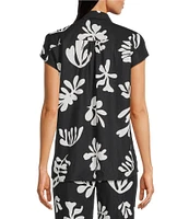 Marella Addotto Coordinating Linen Blend Shirt Collar Short Sleeve Button Front Blouse