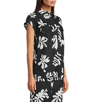 Marella Addotto Coordinating Linen Blend Shirt Collar Short Sleeve Button Front Blouse