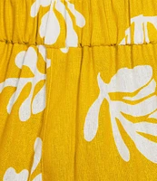Marella Antiope Linen Blend Summer Leaf Print Elastic Back Wide Leg Pull-On Coordinating Pants