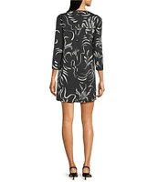 Marella Cappa Crepe Back Satin Placement Print Crew Neckline Bracelet Sleeve Shift Dress