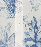 Marella Conio Palm Toile Printed Silk Crepe de Chine Point Collar Long Sleeve Button Front Blouse