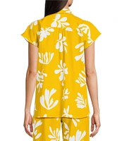 Marella Coordinating Addotto Linen-Blend Summer Leaf Print Point Collar Short Sleeve Patch Pocket Blouse
