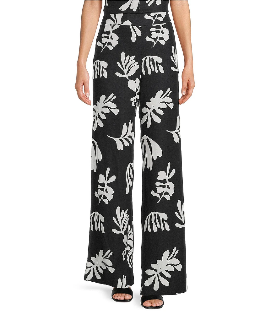 Marella Coordinating Linen Blend Elastic Back Wide Leg Trouser Pants