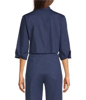 Marella Coordinating Zolla Organic Cotton Stretch Poplin Notch Lapel 3/4 Sleeve One-Button Cropped Jacket