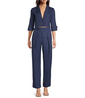 Marella Coordinating Zolla Organic Cotton Stretch Poplin Notch Lapel 3/4 Sleeve One-Button Cropped Jacket