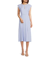 Marella Crema Stretch Twill Round Neck Cap Sleeve Fit and Flare Midi Dress