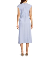 Marella Crema Stretch Twill Round Neck Cap Sleeve Fit and Flare Midi Dress