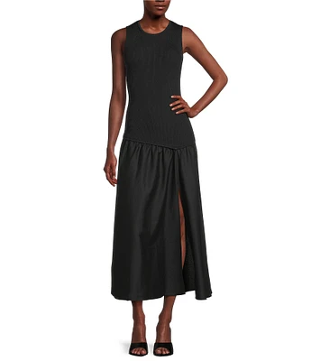 Marella Knit Poplin Crew Neck Sleeveless Maxi Dress