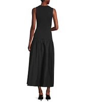 Marella Knit Poplin Crew Neck Sleeveless Maxi Dress