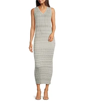 Marella Knit Stripe V-Neck Sleeveless Bodycon Midi Dress
