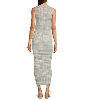 Marella Knit Stripe V-Neck Sleeveless Bodycon Midi Dress