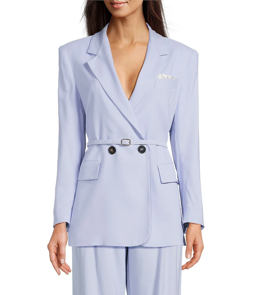 Marella Manisa Stretch Twill Notch Lapel Collar Long Sleeve Double Breasted Belted Coordinating Jacket