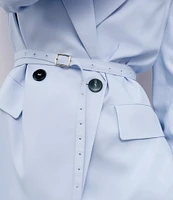Marella Manisa Stretch Twill Notch Lapel Collar Long Sleeve Double Breasted Belted Coordinating Jacket