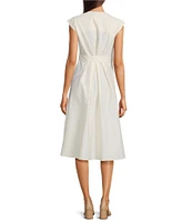 Marella Ossola Crinkle Texture Crossover V-Neckline Cap Sleeve Fit & Flare Wrap Midi Dress