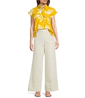 Marella Reseda Garment Dyed Stretch Denim Wide Leg Ankle Pants