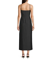 Marella Sierra Crepe Back Satin Placement Foliage Print Square Neck Sleeveless Midi Dress