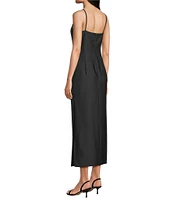 Marella Sierra Crepe Back Satin Placement Foliage Print Square Neck Sleeveless Midi Dress