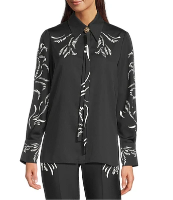 Marella Coordinating Yacht Crepe Back Satin Placement Print Point Collar Long Sleeve Button Front Blouse