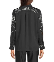 Marella Coordinating Yacht Crepe Back Satin Placement Print Point Collar Long Sleeve Button Front Blouse