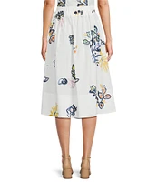 Marella Zambia Organic Cotton Stretch Poplin Floral Print Paper-Bag Drawstring Waist A-Line Coordinating Midi Skirt