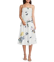 Marella Zambia Organic Cotton Stretch Poplin Floral Print Paper-Bag Drawstring Waist A-Line Coordinating Midi Skirt