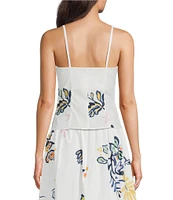 Marella Zum Organic Cotton Stretch Poplin Floral Print Spaghetti Strap Open-Neck Side Pleat Coordinating Top