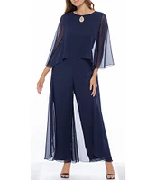 Marina 3/4 Sleeve Keyhole Neck Chiffon Jumpsuit