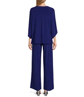 Marina 3/4 Batwing Sleeve Keyhole Crew Neck 3-Piece Pant Set