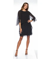 Marina 3/4 Sleeve Chiffon Overlay Shift Dress