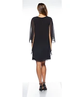 Marina 3/4 Sleeve Chiffon Overlay Shift Dress