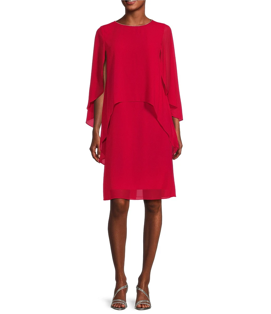 Marina 3/4 Sleeve Chiffon Overlay Shift Dress