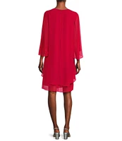 Marina 3/4 Sleeve Chiffon Overlay Shift Dress