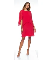 Marina 3/4 Sleeve Chiffon Overlay Shift Dress